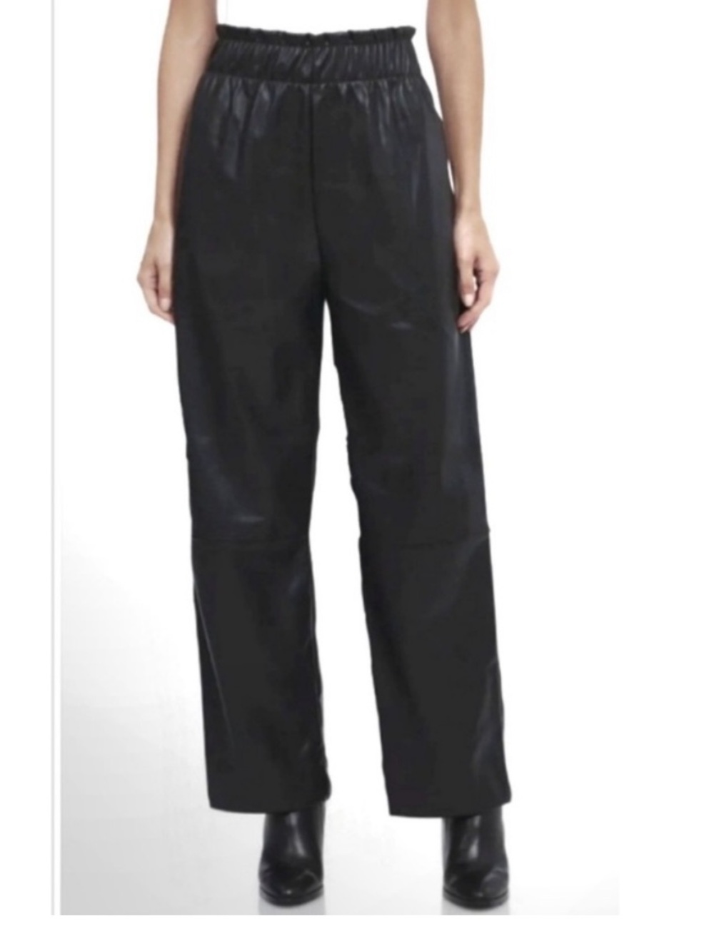 Joie Vegan Leather Paper Bag Waist Pants Black M